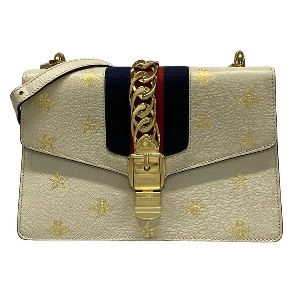 Auth GUCCI Sylvie 524405 Cream Leather Shoulder Bag - Picture 1 of 15